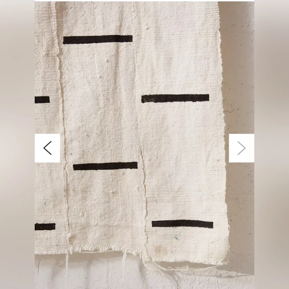 Urban Outfitters Black White Modern Dash Authentic Mudcloth Textile Rug Cotton